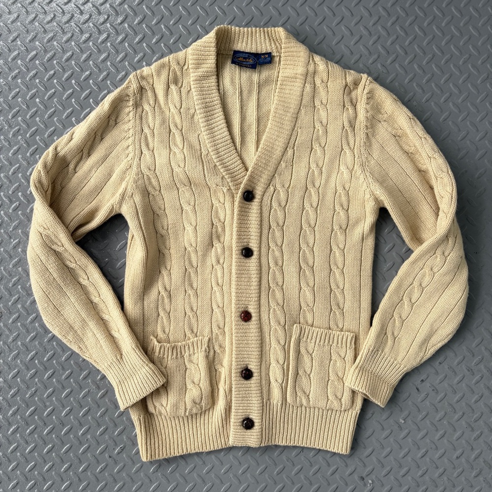 Vintage Allen Solly Cream Cable Knit Cardigan Sweater